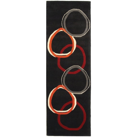 SAFAVIEH Soho Willow Geometric Circles Wool Runner Rug, Charcoal, 2'6" x 10'