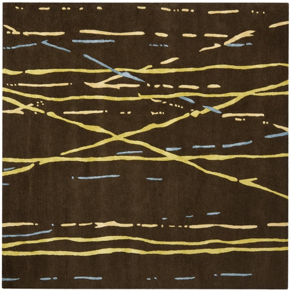 SAFAVIEH Soho Yasmin Abstract Wool Area Rug, Brown/Yellow, 6' x 6' Square