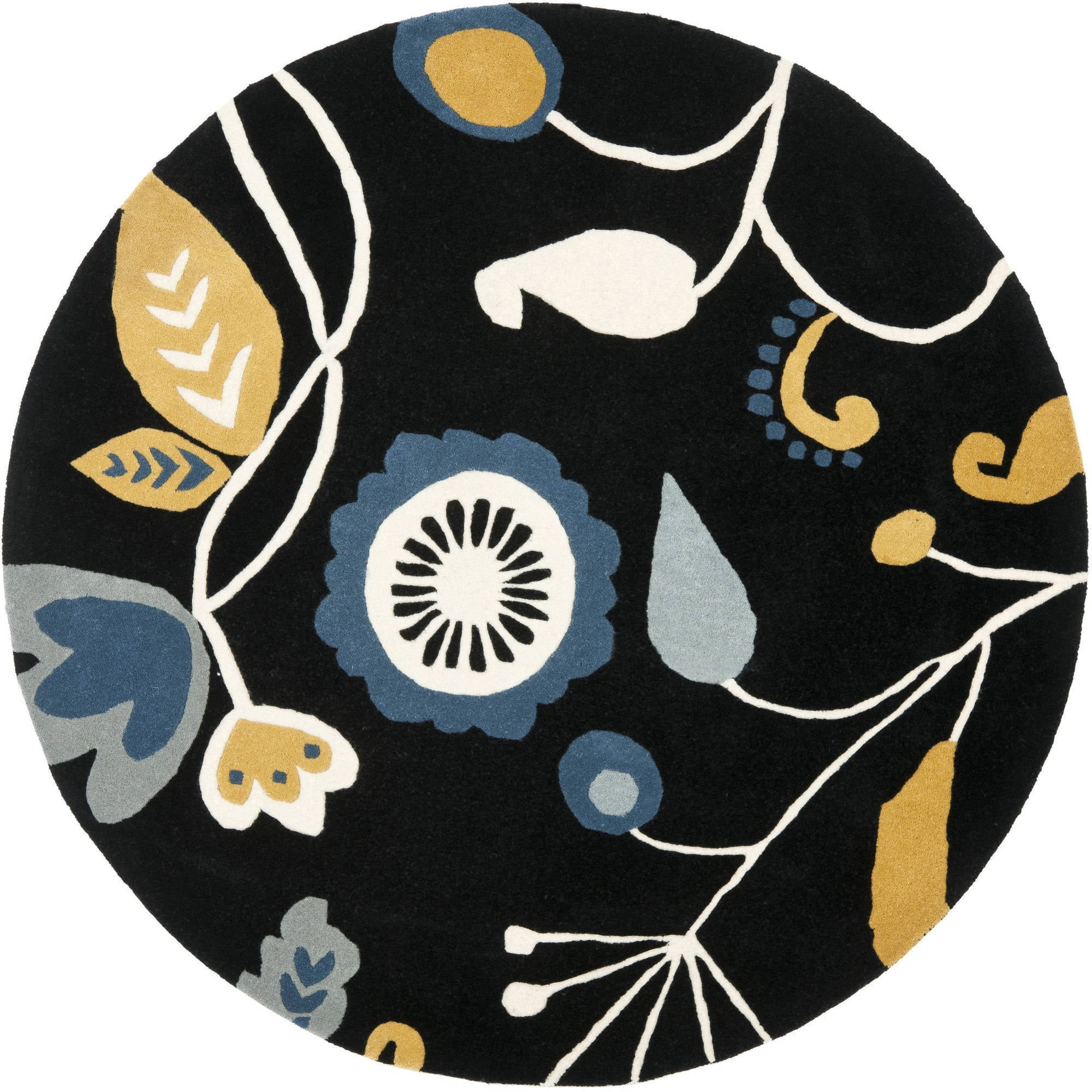 Handmade Black Wool and Viscose Tufted Round Rug 6' x 6'