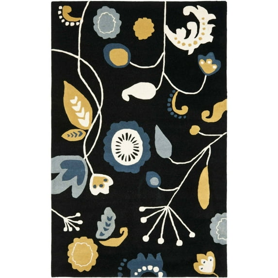 SAFAVIEH Soho Zoe Floral Wool Area Rug, Black/Multi, 7'6" x 9'6"