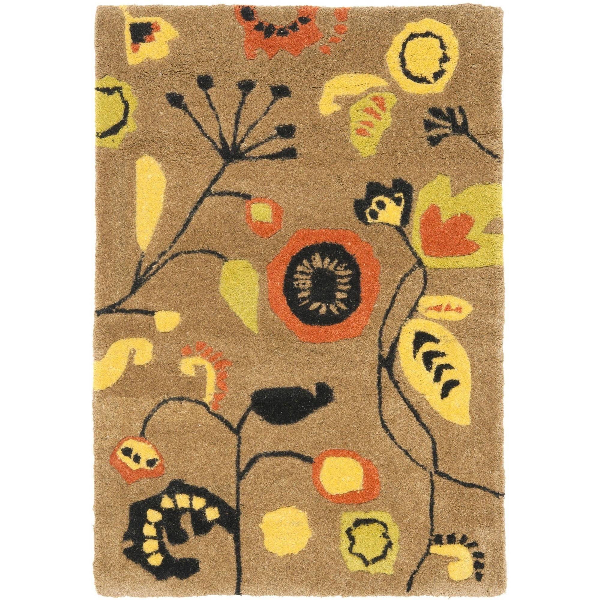 Brown and Multicolor Handmade Wool Floral Area Rug