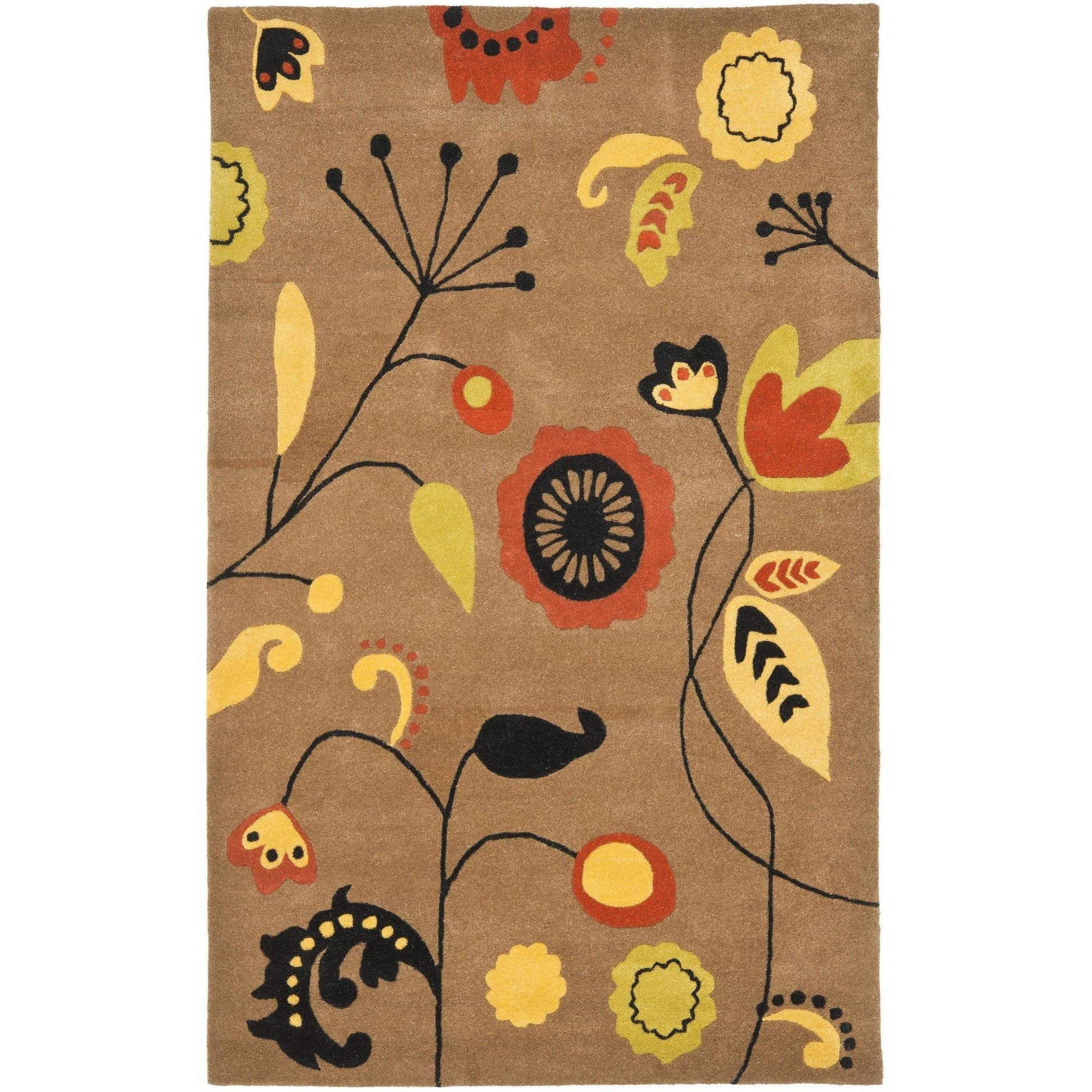 Soho Brown and Multicolor Floral Wool 5' x 8' Area Rug