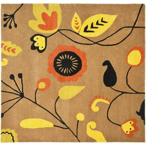 SAFAVIEH Soho Zoe Floral Wool Area Rug, Brown/Multi, 6' x 6' Square