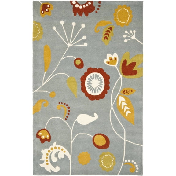 SAFAVIEH Soho Zoe Floral Wool Area Rug, Light Blue/Multi, 7'6" x 9'6"