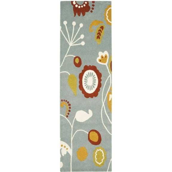 SAFAVIEH Soho Zoe Floral Wool Runner Rug, Light Blue/Multi, 2'6" x 8'