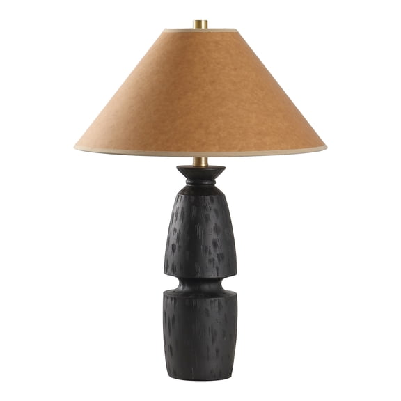 SAFAVIEH Sola 23.5" Contemporary Black Resin Table Lamp with Camel Shade