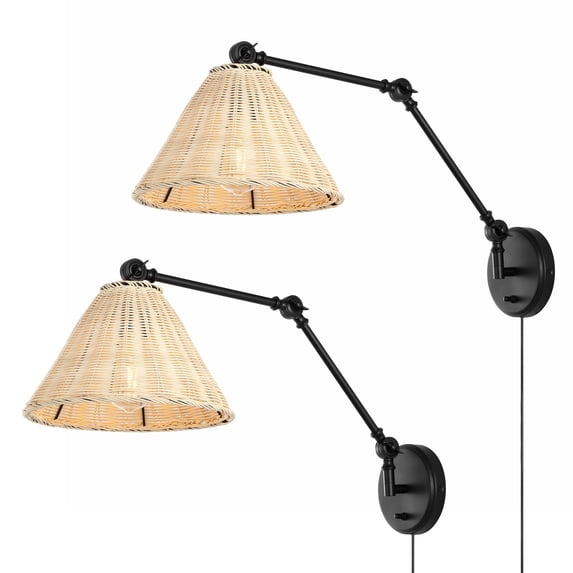 SAFAVIEH Solado LED Natural Metal Wall Sconce with Natural Shade, Set of 2