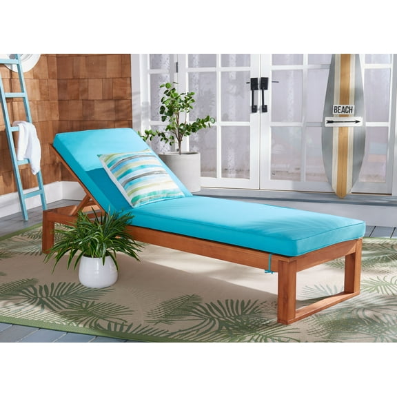 SAFAVIEH Solano Outdoor Patio Sunlounger, Natural/Aqua