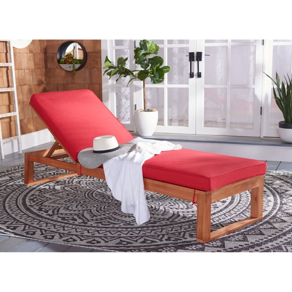 SAFAVIEH Solano Outdoor Patio Sunlounger, Natural/Red
