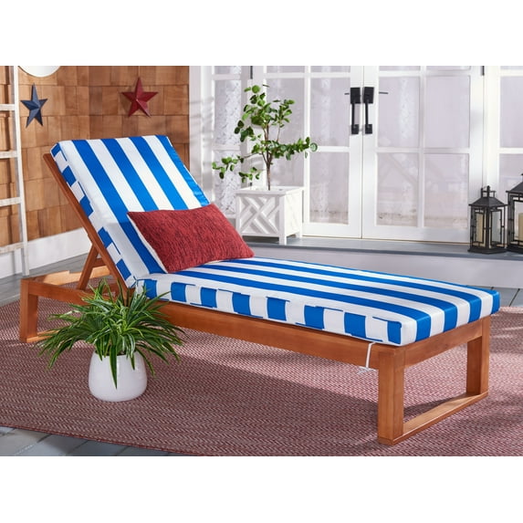 SAFAVIEH Solano Outdoor Patio Sunlounger, Natural/Royal Blue Stripe