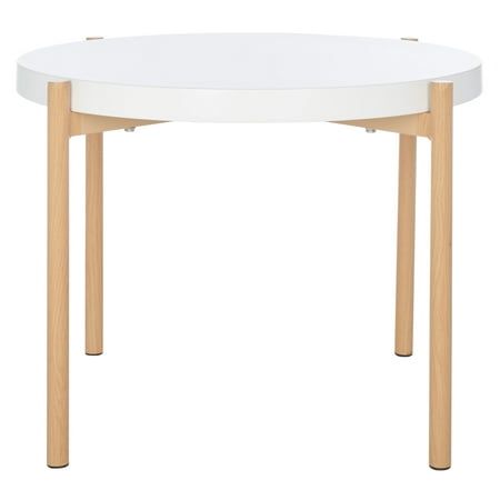 SAFAVIEH Solara Modern White/Natural Round Epoxy Finish End Table (22.8 in. W x 22.8 in. D x 18.1 in. H)
