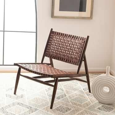 SAFAVIEH Soleil Modern Leather Woven Accent Chair, Brown/Cognac