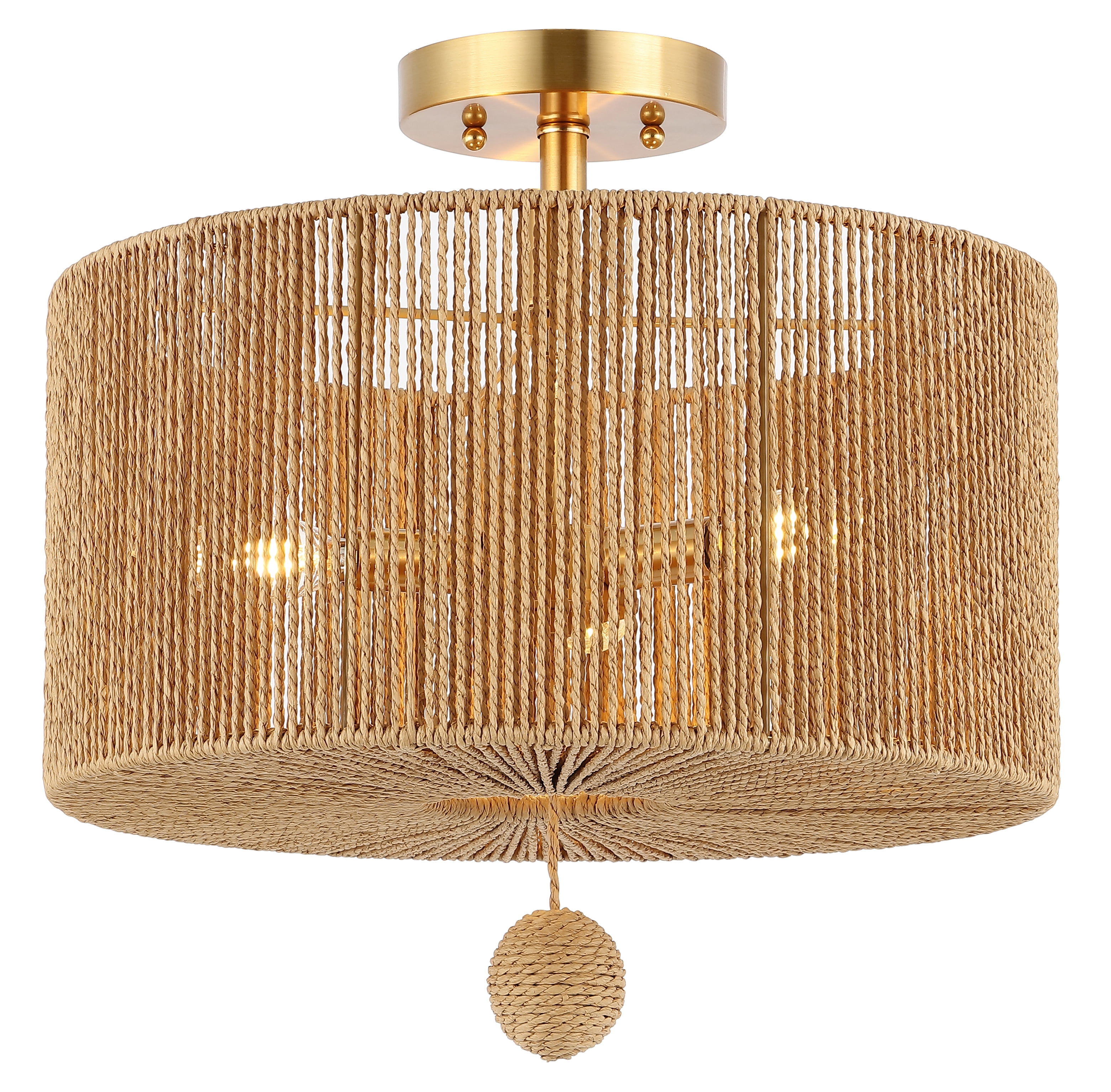 SAFAVIEH Solmaz 15 in. Modern 3-Light Natural Paper Mount Light with Natural Paper Shade