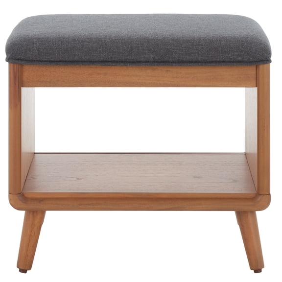 SAFAVIEH Solo Open Shelf Bench with Cushion, Grey/Natural