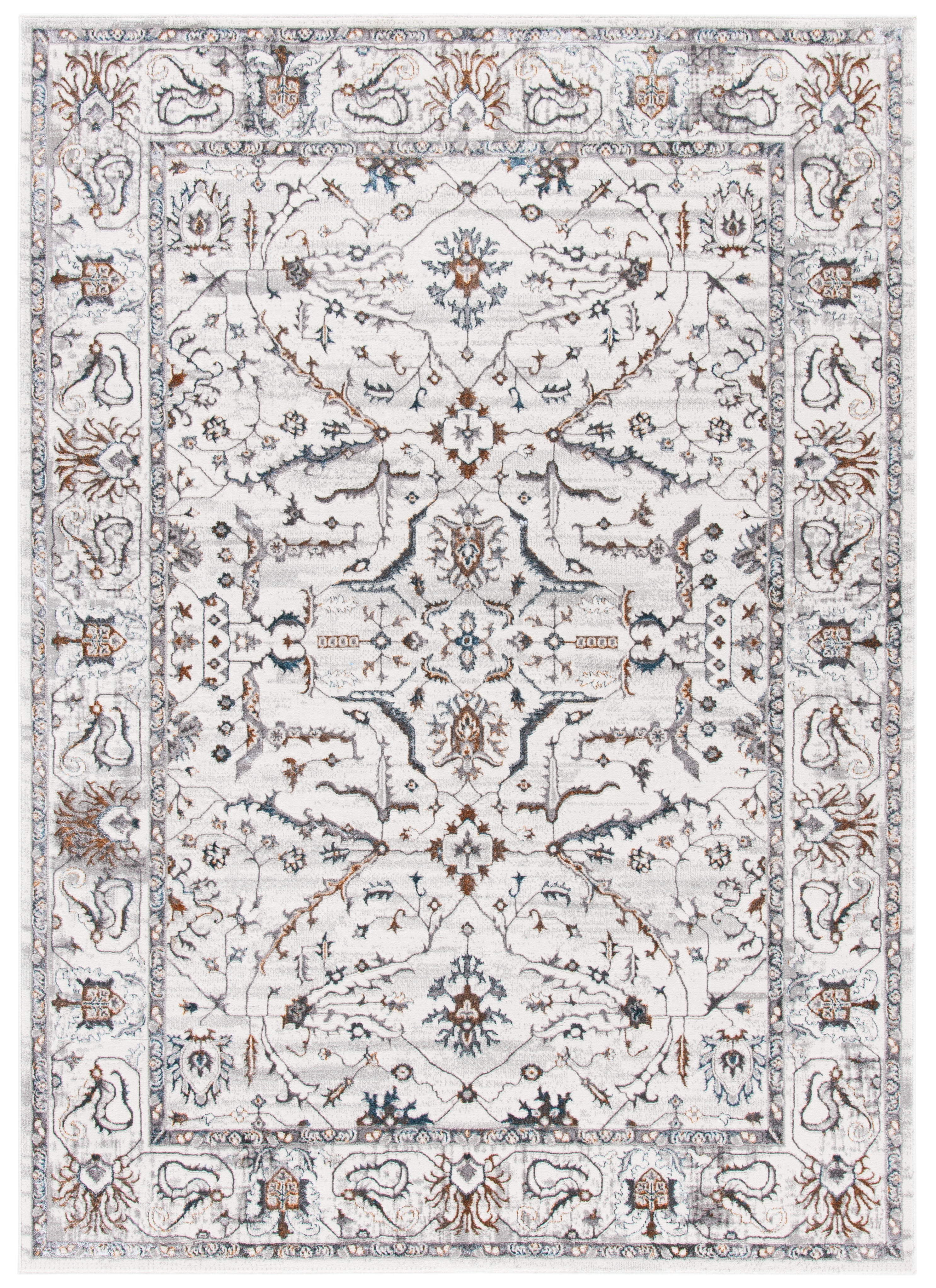 Ivory and Gray Abstract Synthetic Area Rug, 8' x 10'