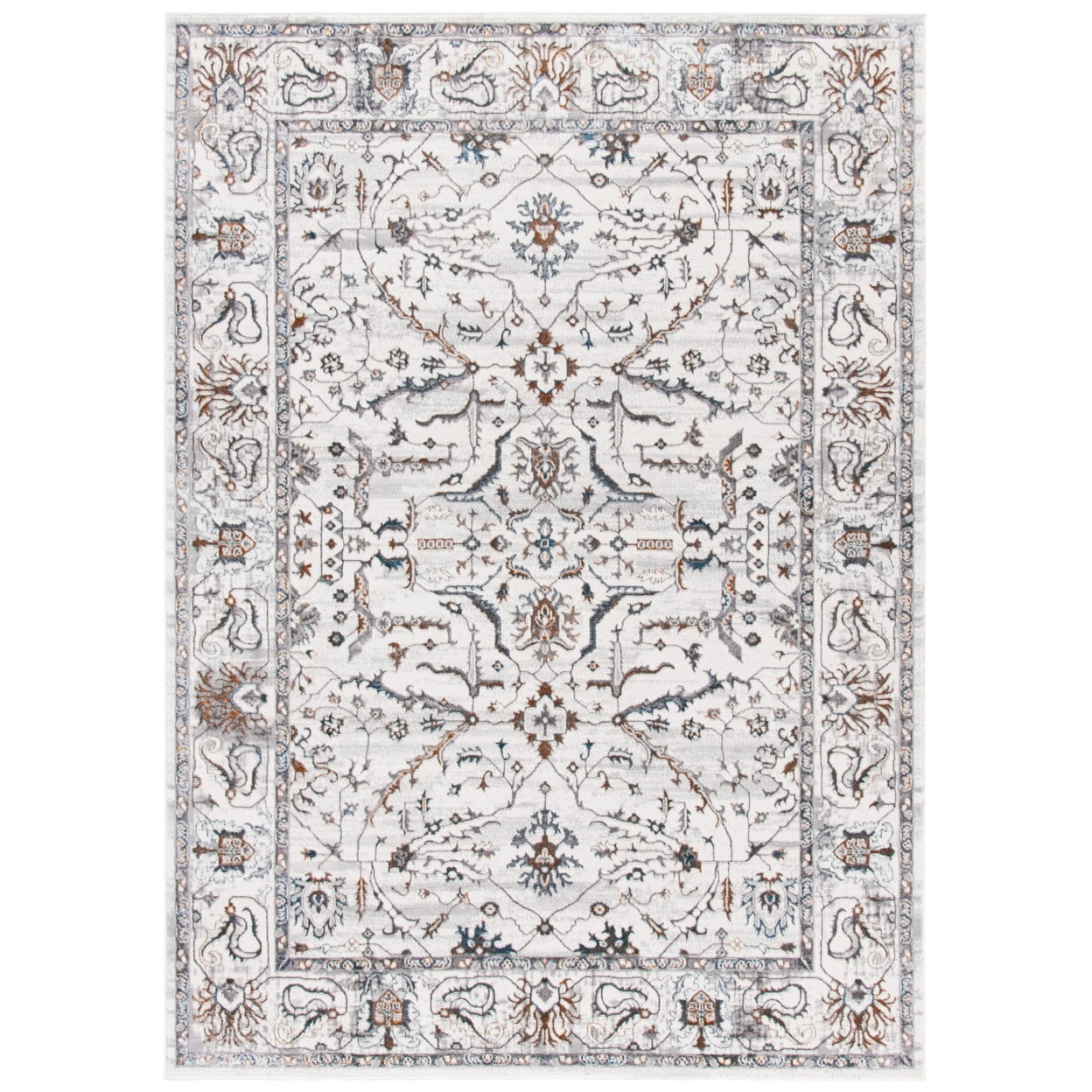 Ivory and Gray Abstract Synthetic Area Rug, 8' x 10'