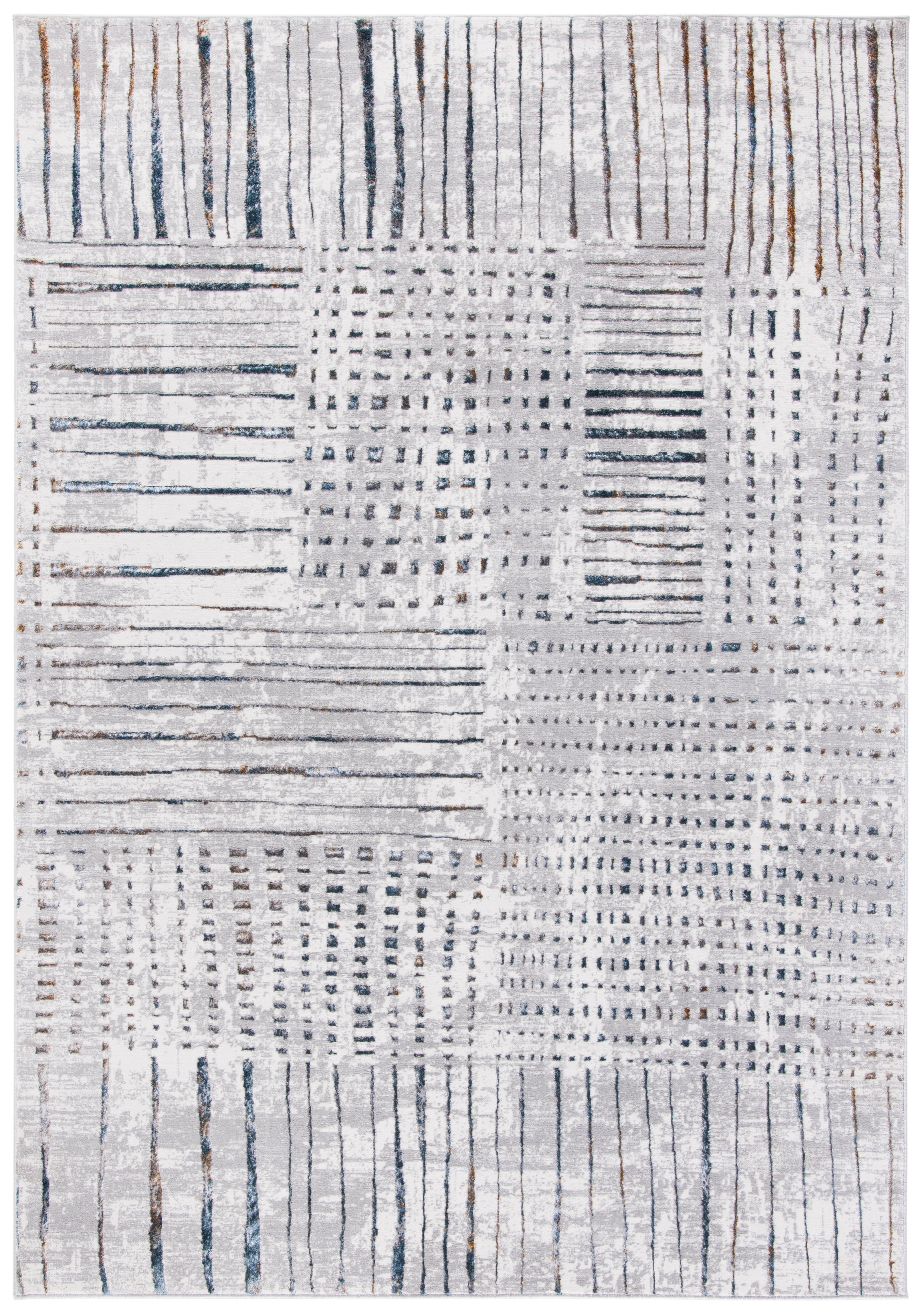 Gray and Ivory Abstract Rectangular Synthetic Area Rug, 5' x 7'