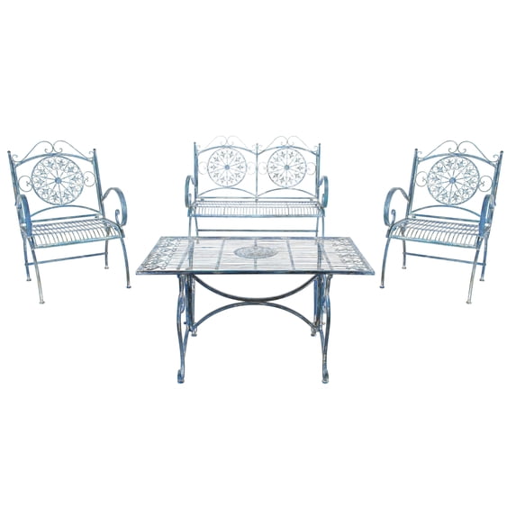 SAFAVIEH Sophie Outdoor Patio 4 Pc Conversational Set, Antique Blue