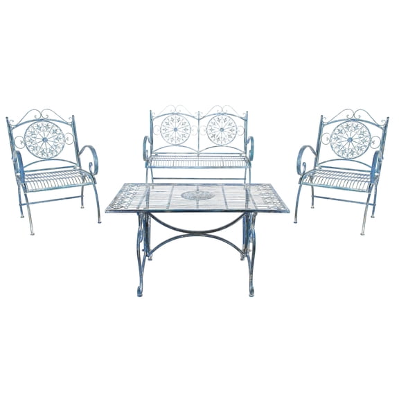SAFAVIEH Sophie Outdoor Patio 4 Pc Conversational Set, Antique Blue
