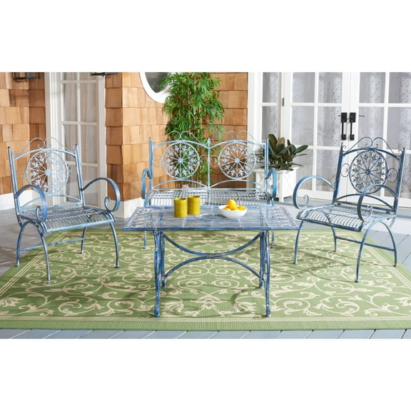 SAFAVIEH Sophie Outdoor Patio 4 Pc Conversational Set, Antique Blue