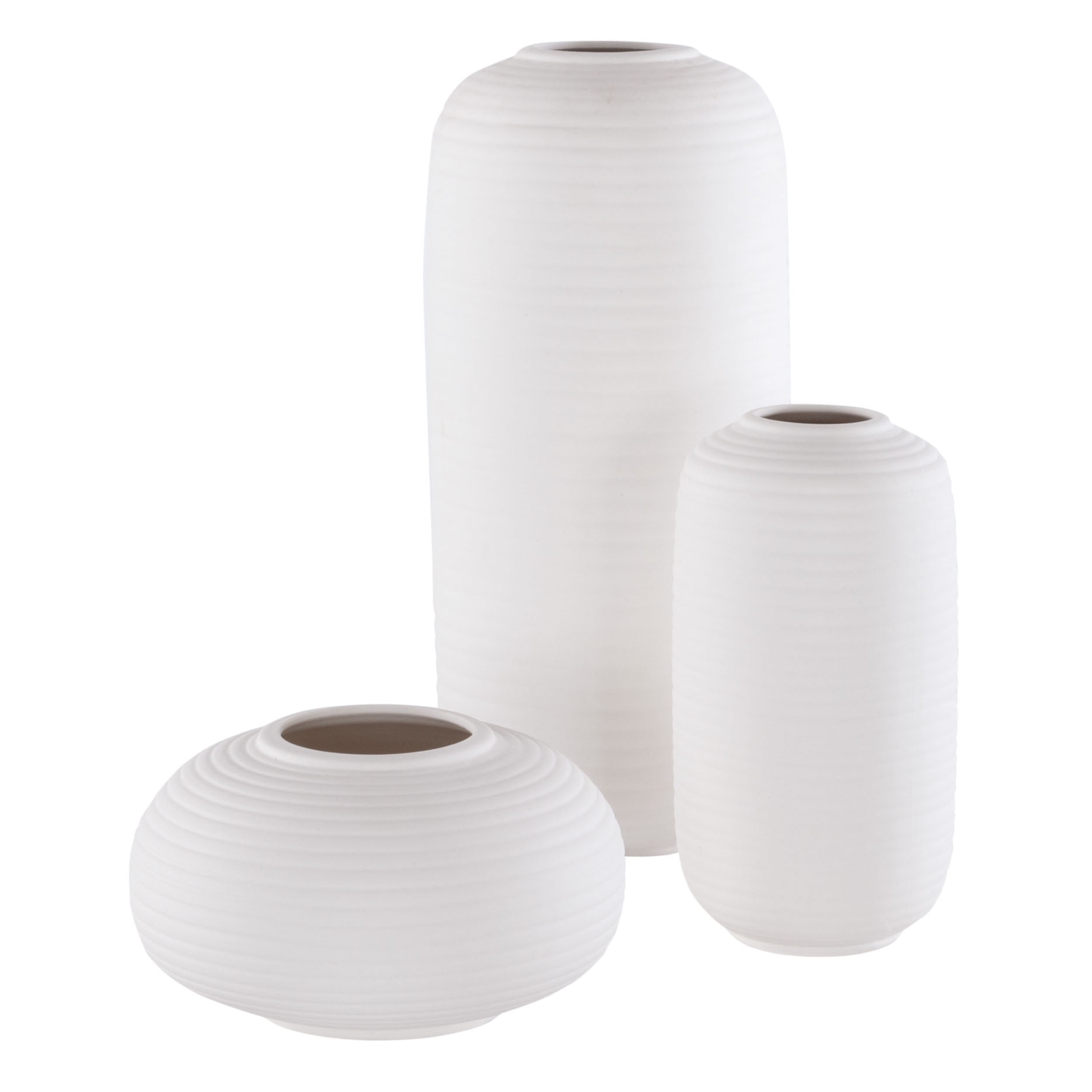 Ivory Ceramic Modern Decorative Vase Set, 3-Piece