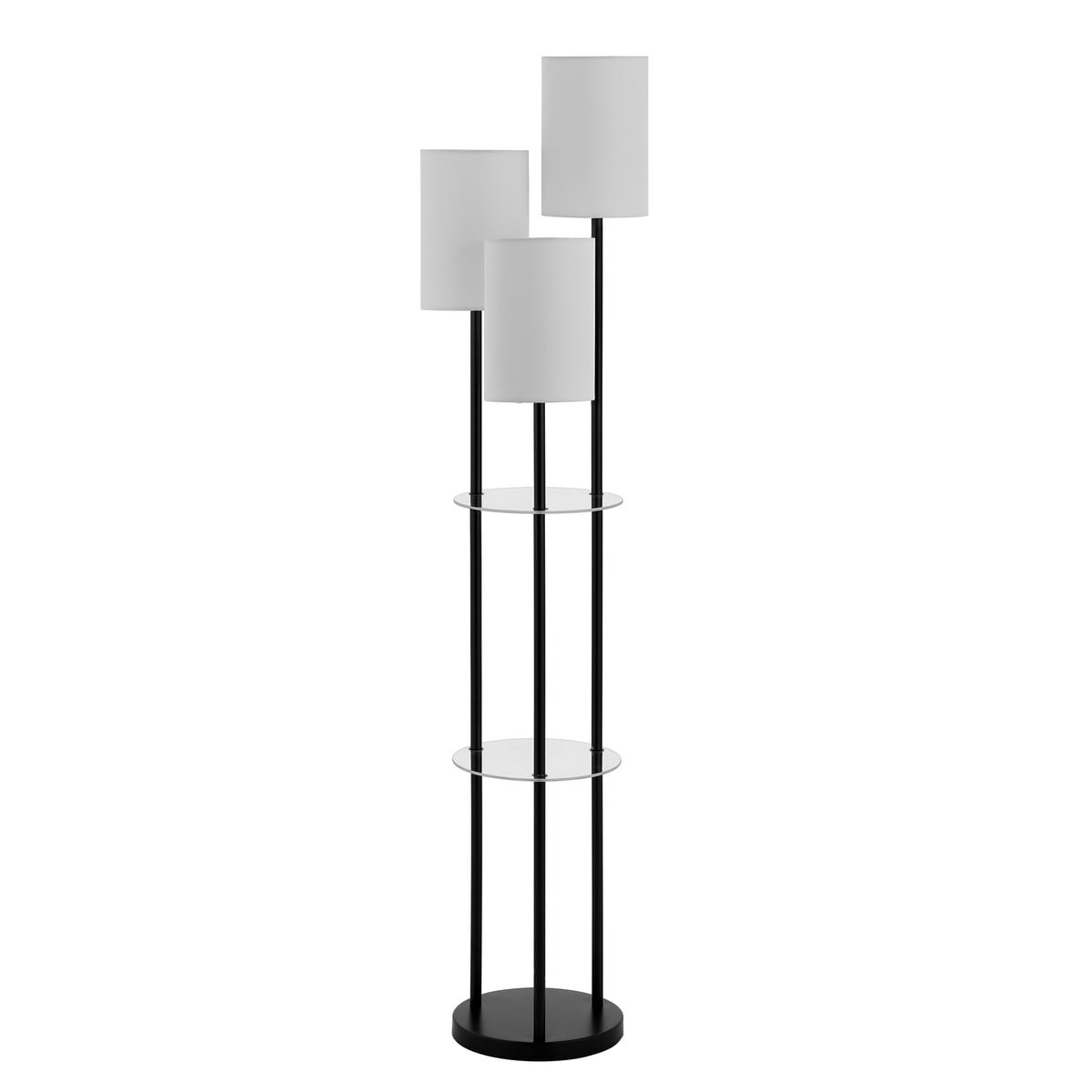 Soren Adjustable Black Iron Arc Floor Lamp with Glass Shelves