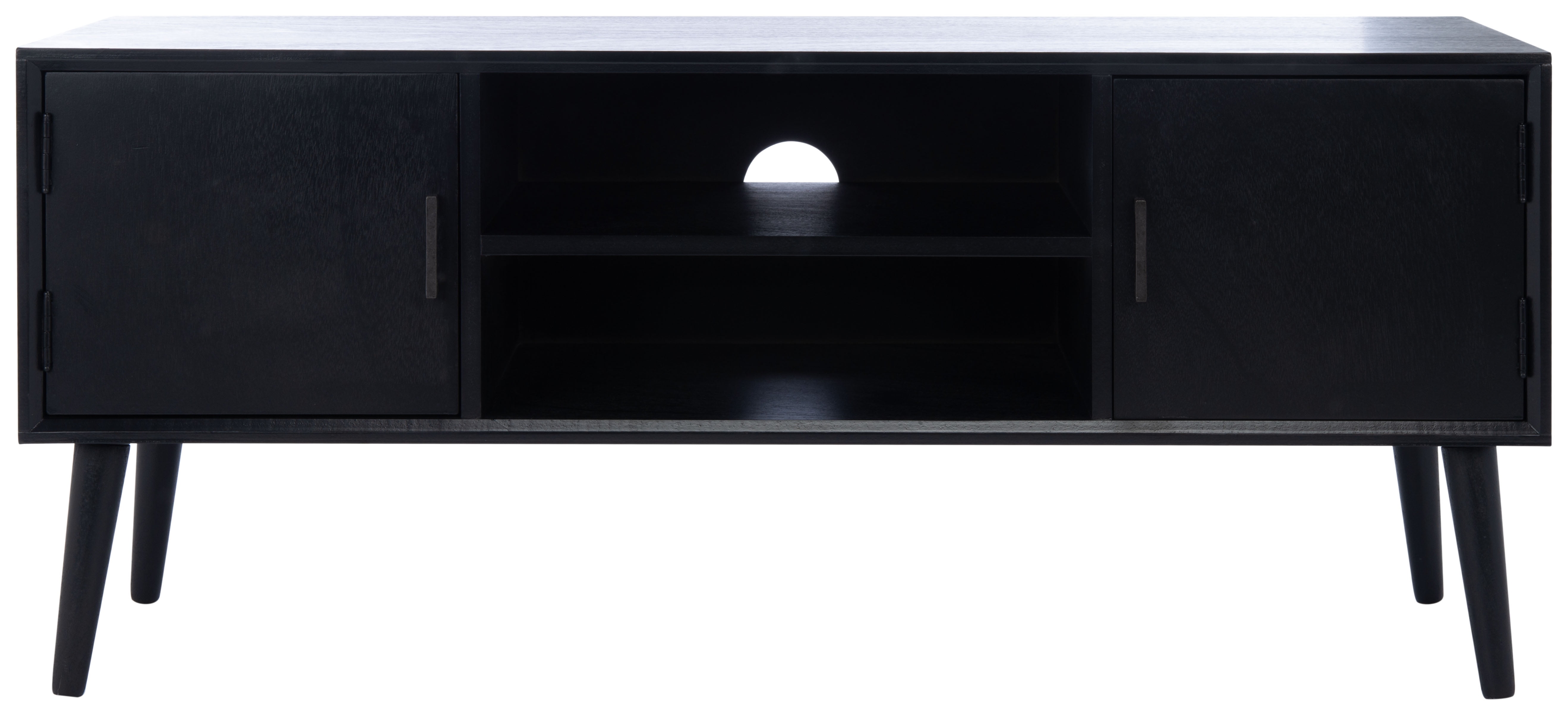 Sorrel Black Mid-Century Media Stand with Cabinet