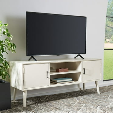 SAFAVIEH Sorrel Mid Century 2 Door 1 Shelf Media Stand, Distressed White (47.3 in. W x 15.8 in. D x 20 in. H)