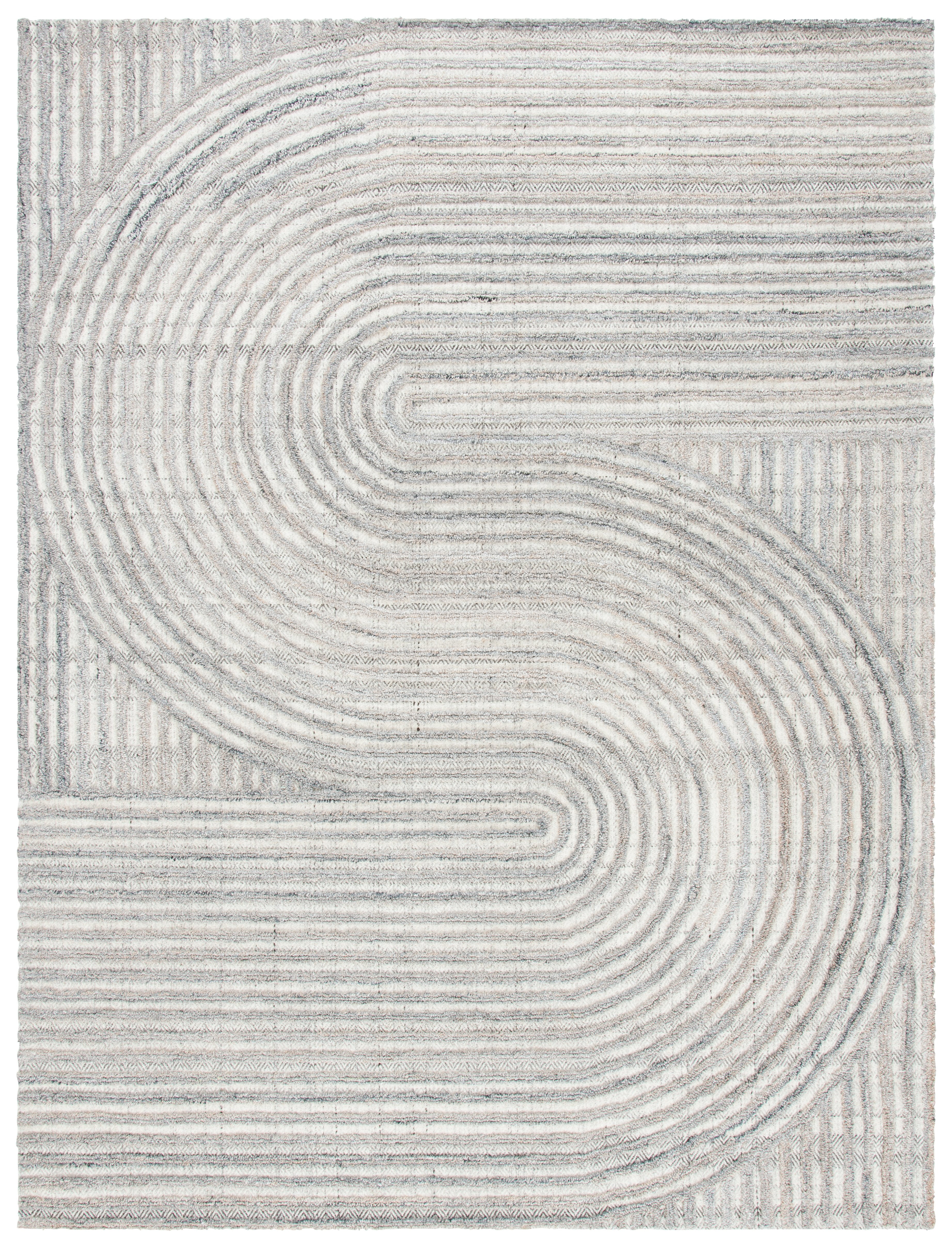 Beige 8' x 10' Handmade Wool and Synthetic Area Rug