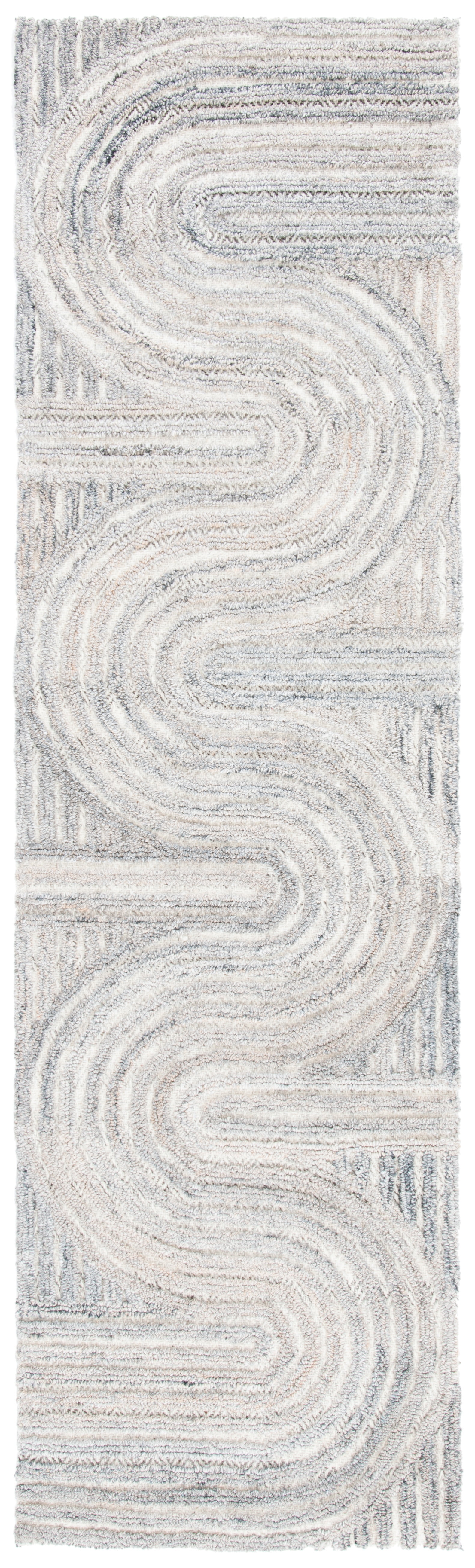 Beige and Gray Wool Handmade Tufted Runner Rug