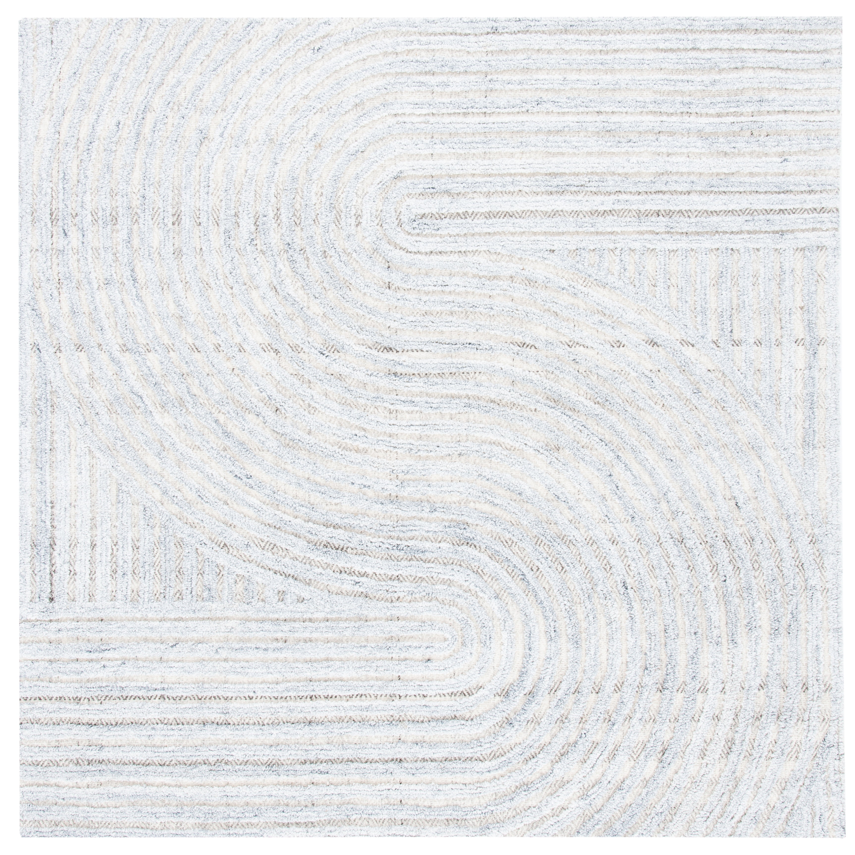Coastal Geometric Gray Square Tufted Wool Blend Rug - 6'