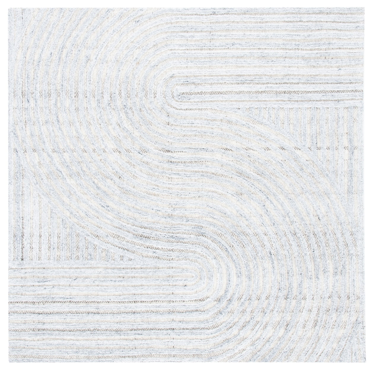 Coastal Geometric Gray Square Tufted Wool Blend Rug - 6'