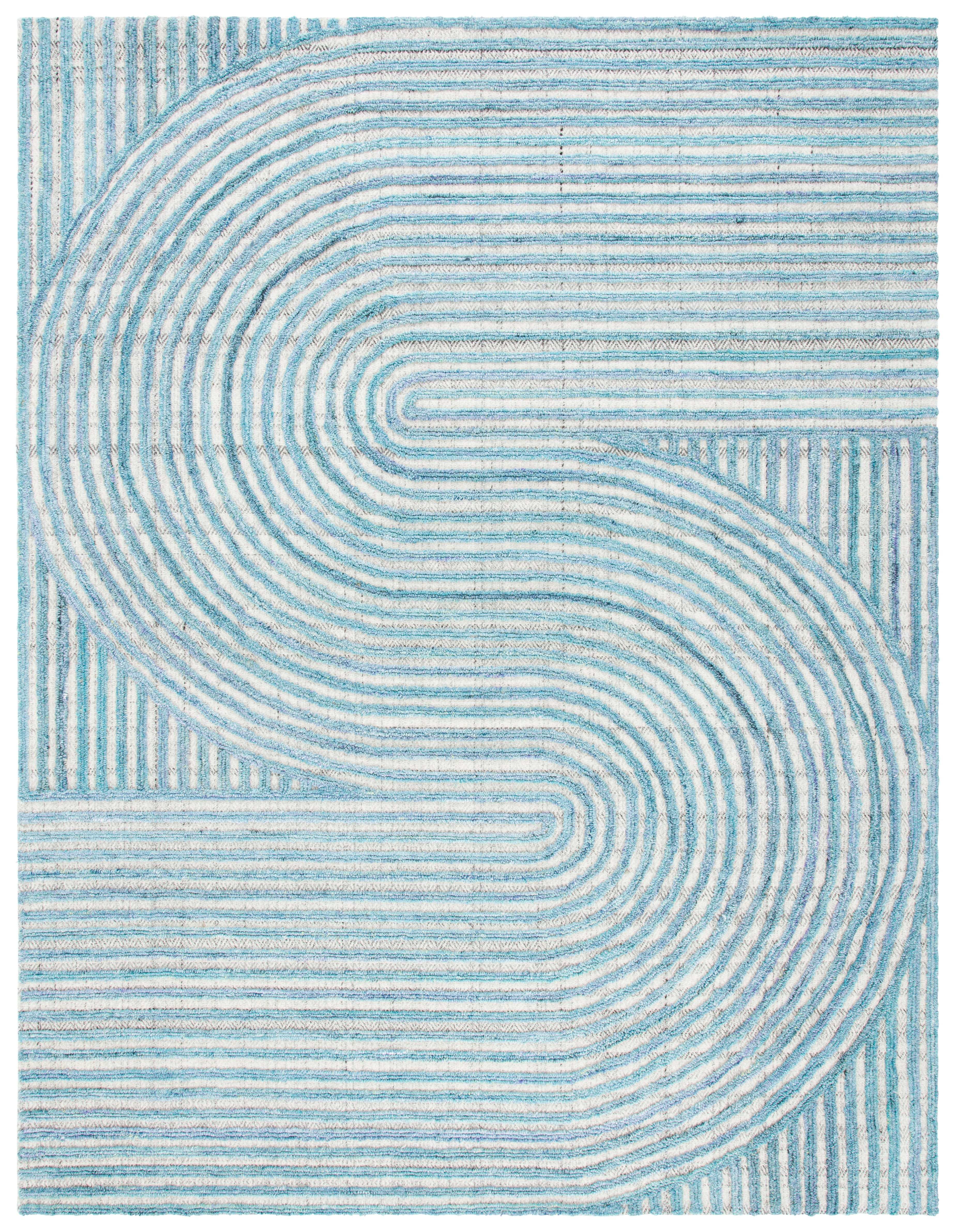 Handmade Blue Wool and Synthetic Tufted 8' x 10' Area Rug