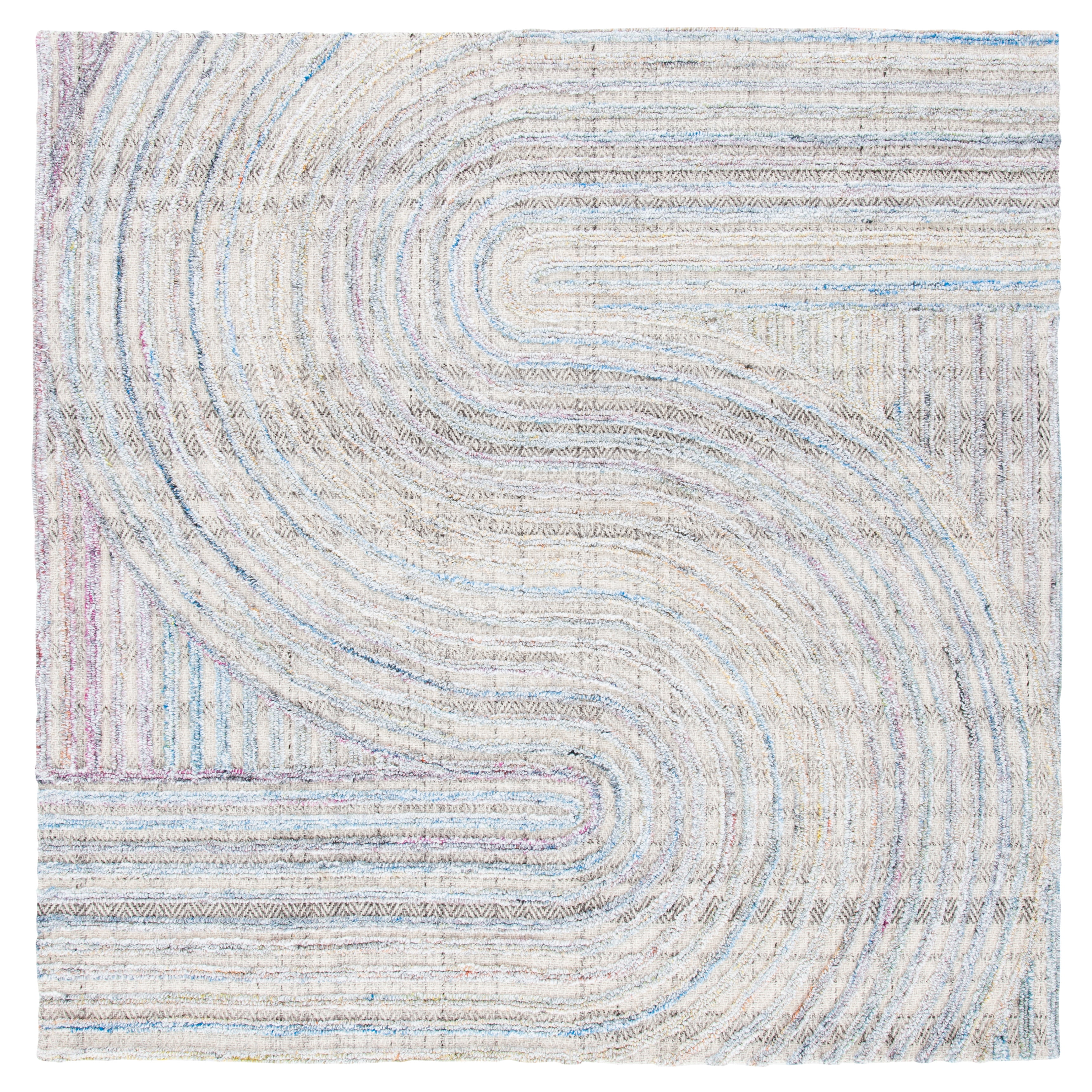 Handmade Blue and Gray Geometric Wool Area Rug
