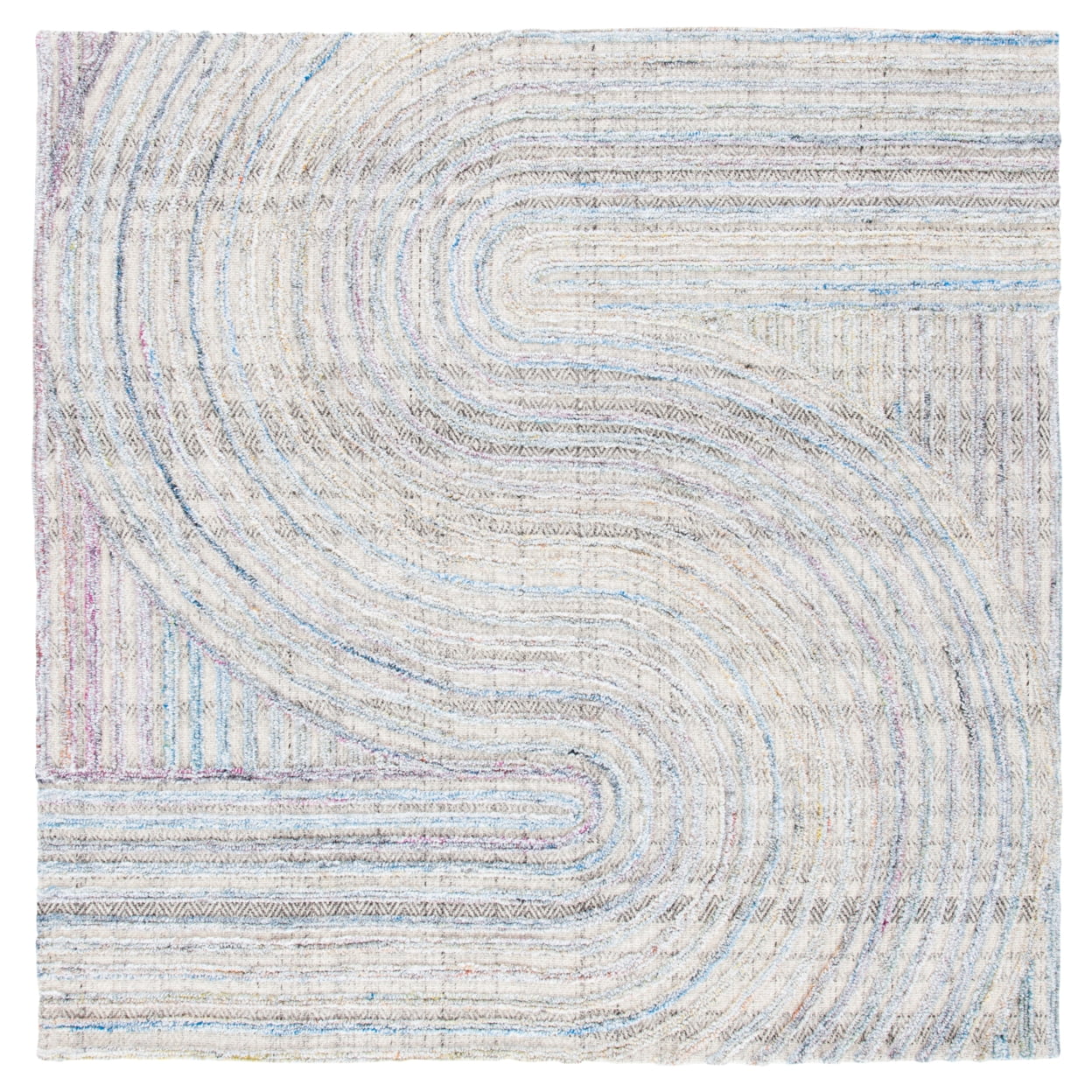 Handmade Blue and Gray Geometric Wool Area Rug