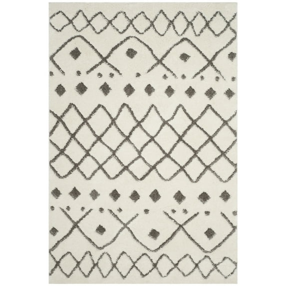 SAFAVIEH Sparta Eliot Geometric Polyester Shag Area Rug, Ivory/Grey, 3' x 5'
