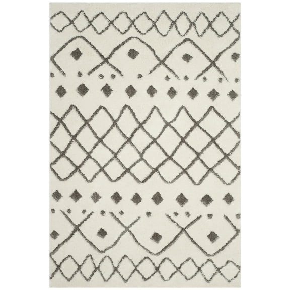SAFAVIEH Sparta Eliot Geometric Polyester Shag Area Rug, Ivory/Grey, 4' x 6'