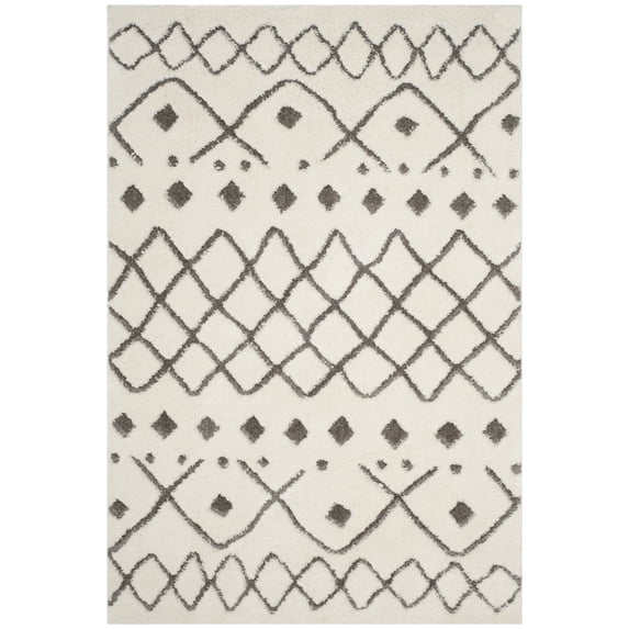 SAFAVIEH Sparta Eliot Geometric Polyester Shag Area Rug, Ivory/Grey, 7' x 7' Square