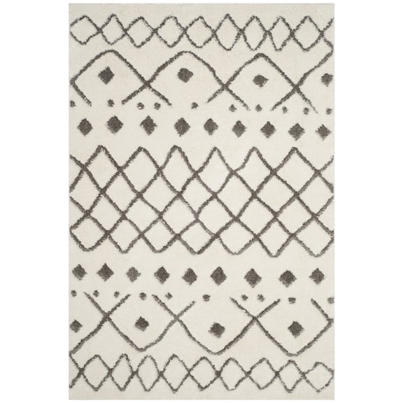 SAFAVIEH Sparta Eliot Geometric Polyester Shag Area Rug, Ivory/Grey, 7' x 7' Square