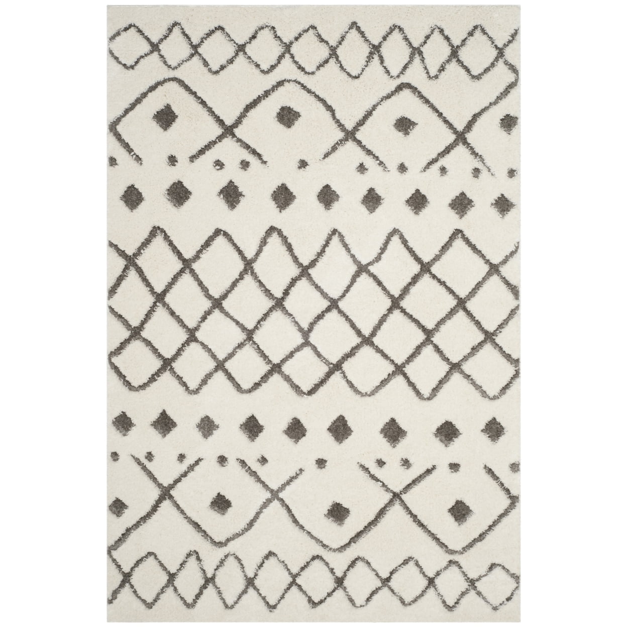 SAFAVIEH Sparta Eliot Geometric Polyester Shag Runner Rug, Ivory/Grey, 2'3" x 8'