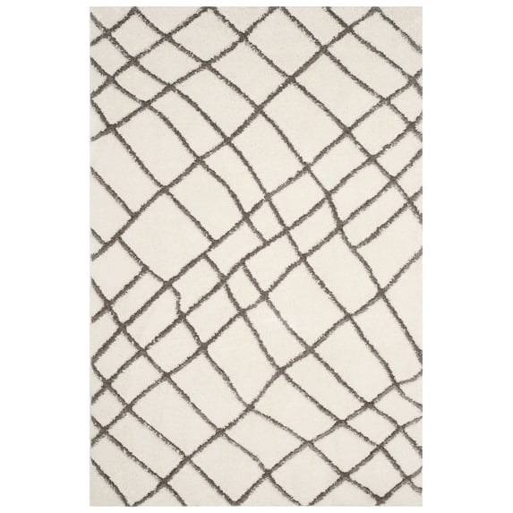 SAFAVIEH Sparta Searlait Geometric Polyester Shag Area Rug, Ivory/Grey, 3' x 5'