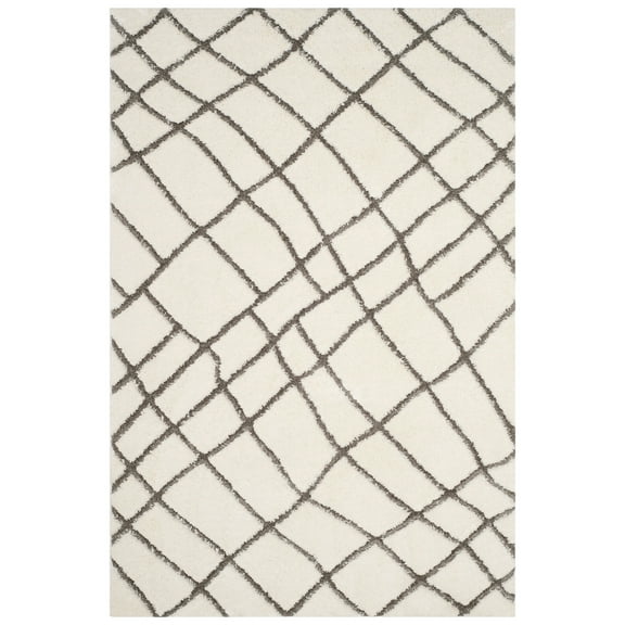 SAFAVIEH Sparta Searlait Geometric Polyester Shag Area Rug, Ivory/Grey, 6'7" x 9'6"