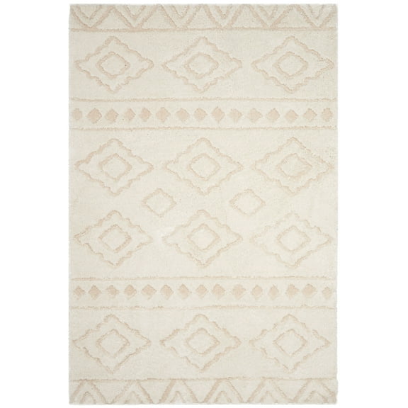 SAFAVIEH Sparta Siomha Geometric Polyester Shag Area Rug, Ivory/Beige, 3' x 5'