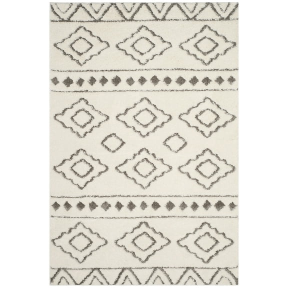SAFAVIEH Sparta Siomha Geometric Polyester Shag Area Rug, Ivory/Grey, 3' x 5'