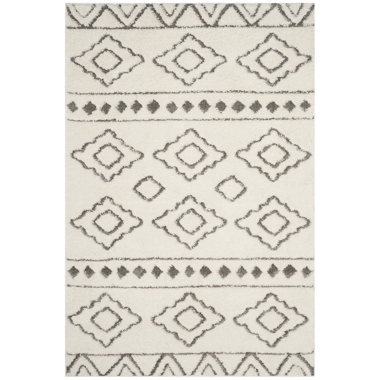 Ivory and Grey Geometric Shag 4' x 6' Area Rug