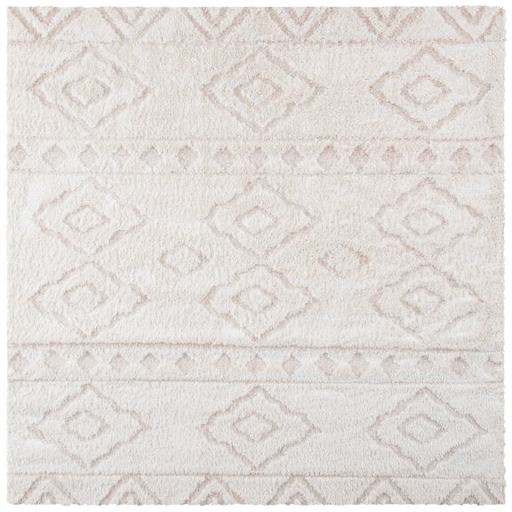 SAFAVIEH Sparta Siomha Geometric Shag Area Rug, Ivory/Beige, 5'3" x 5'3" Square