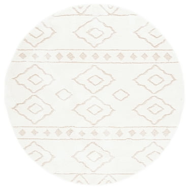 SAFAVIEH Sparta Siomha Geometric Shag Area Rug, Ivory/Beige, 6'7" x 6'7" Round
