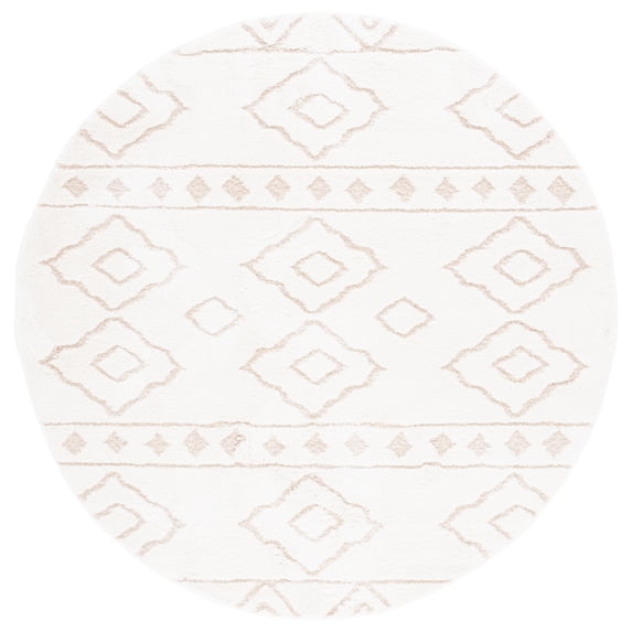 SAFAVIEH Sparta Siomha Geometric Shag Area Rug, Ivory/Beige, 6'7" x 6'7" Round
