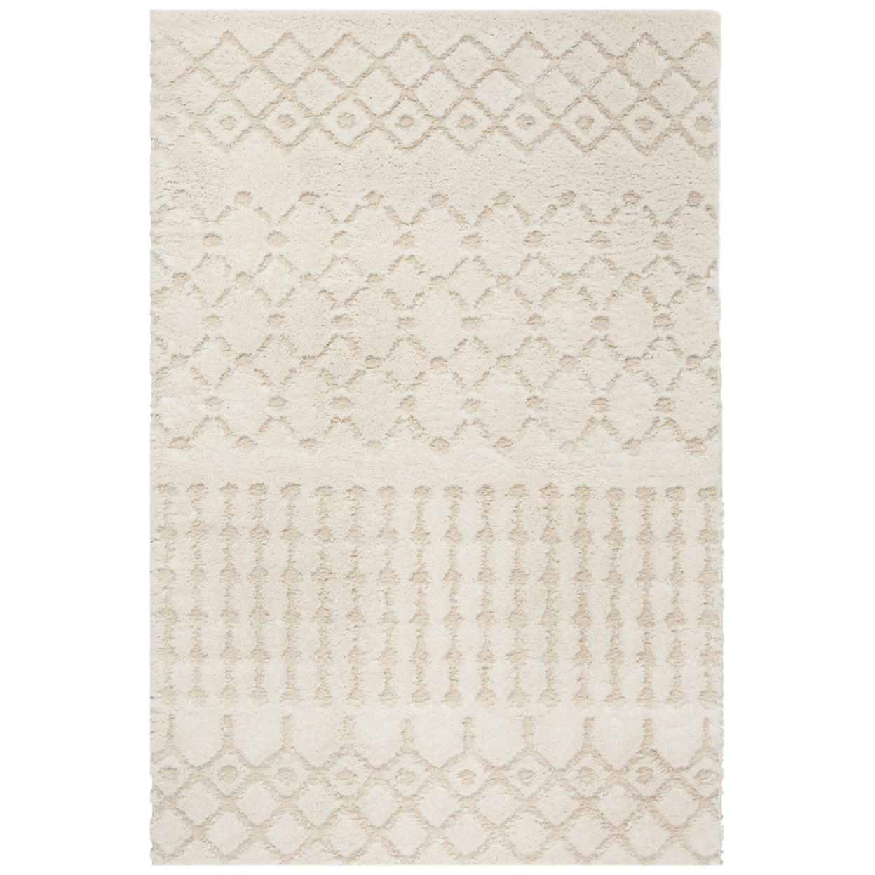 Off-White Geometric Shag Synthetic Area Rug 5'1" x 7'6"