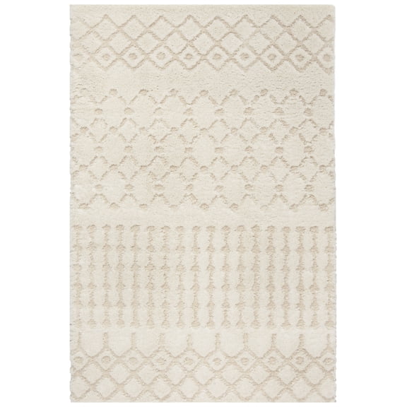 SAFAVIEH Sparta Stewart Geometric Polyester Shag Area Rug, Cream, 5'1" x 7'6"